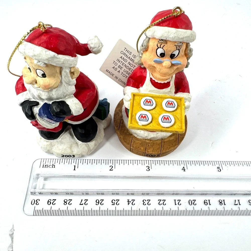 Marathon Gas 2003‎ Holiday Collector Series Santa Mrs Claus Ornaments Set of 2